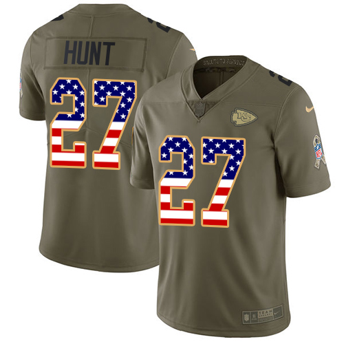 Nike Chiefs #27 Kareem Hunt Olive/USA Flag Men's Stitched NFL Limited Salute To Service Jersey